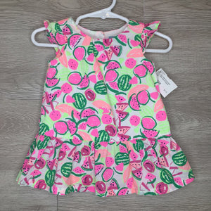 3-6M: Watermelon Print Flutter Sleeve Peplum Dress