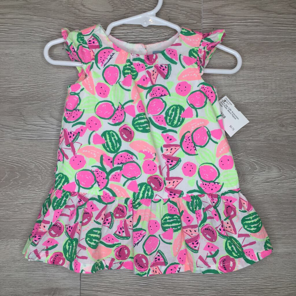 3-6M: Watermelon Print Flutter Sleeve Peplum Dress