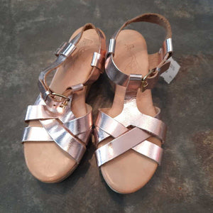 Size 7: Rose Gold Ankle Strap Wedge Sandals *retail $150+