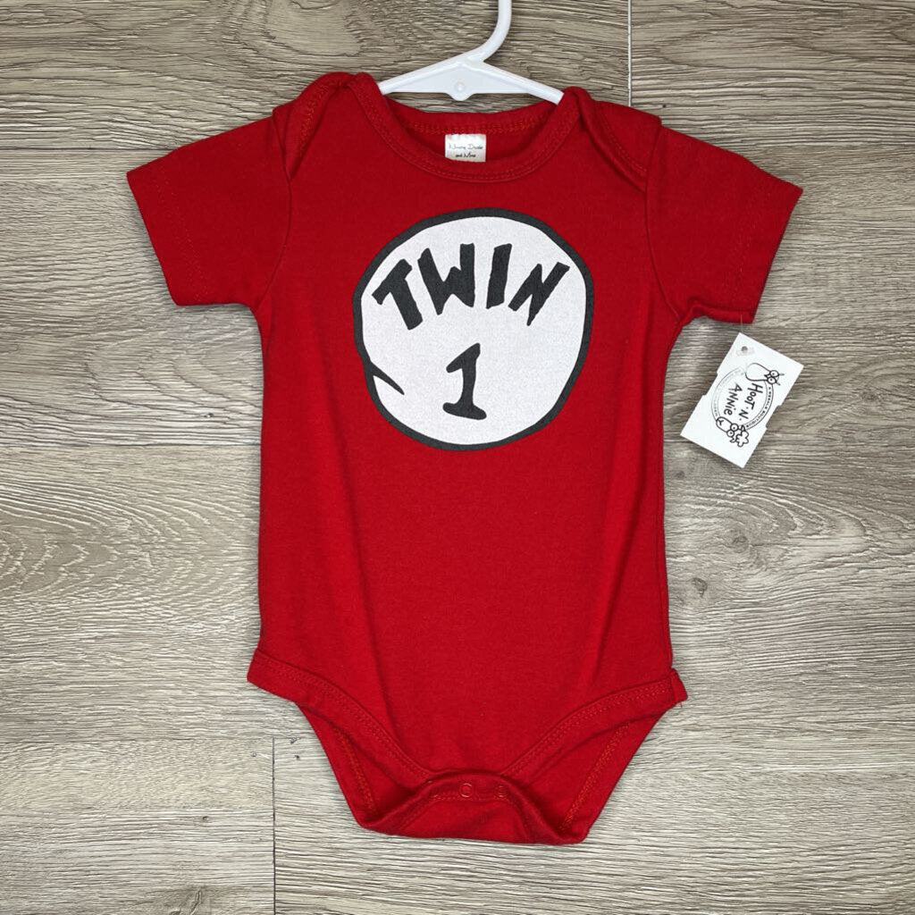 3-6M: Red Twin One Onesie