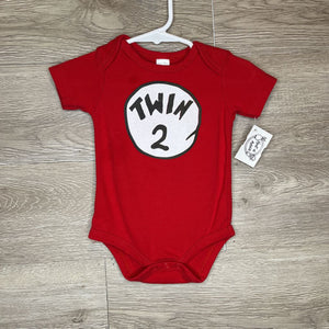 3-6M: Red Twin Two Onesie