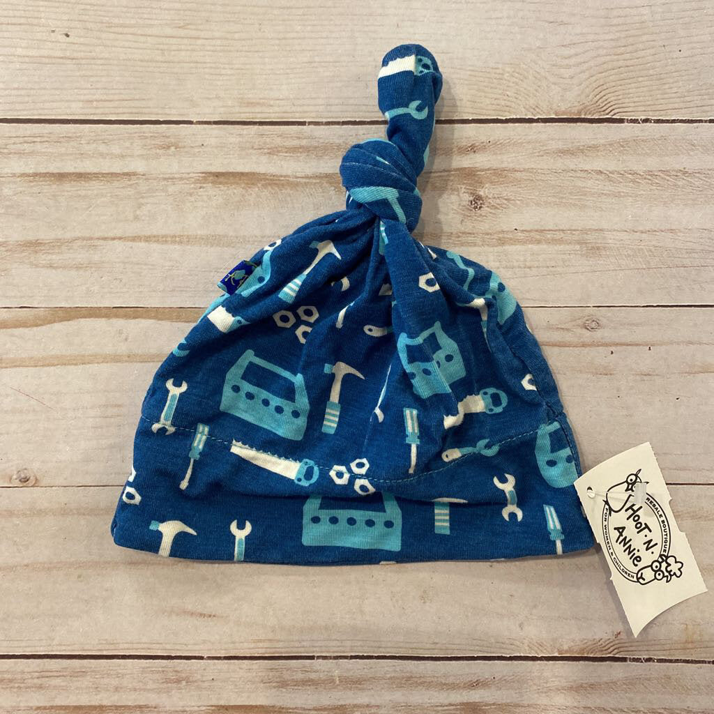 0-3M: Blue Tool Print Bamboo Knot Hat