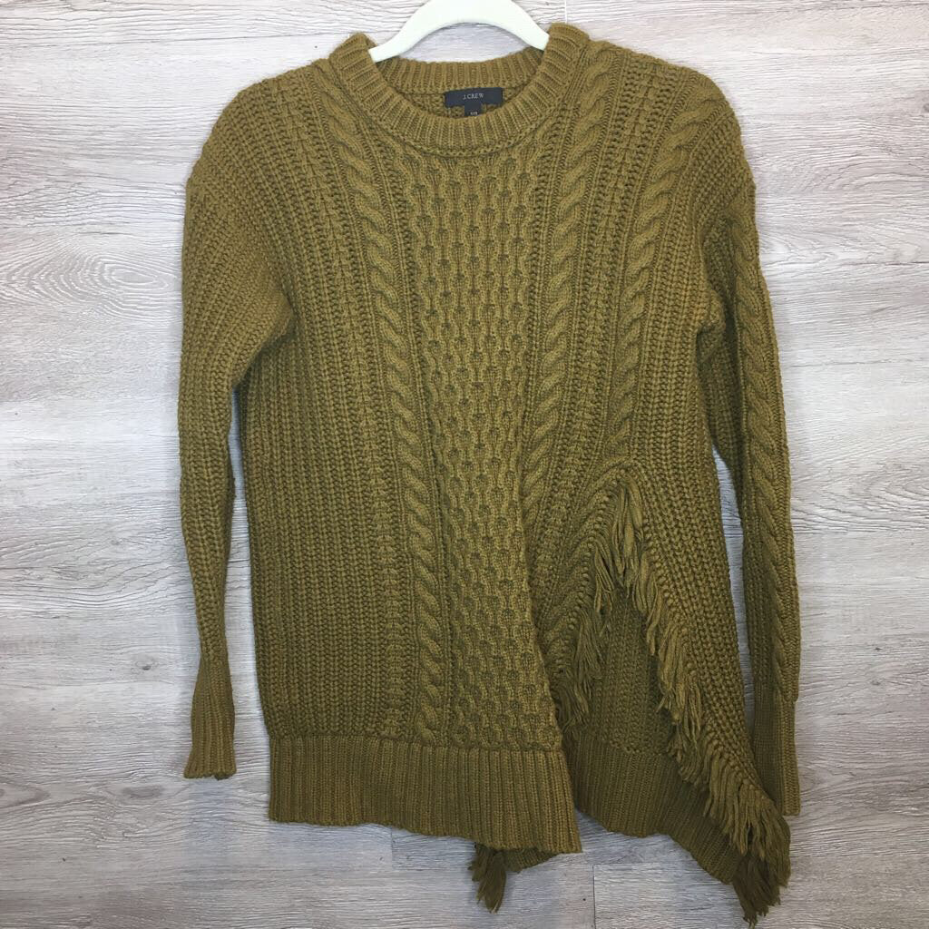 XXS: Olive Chunky Knit Fringe Detail Sweater