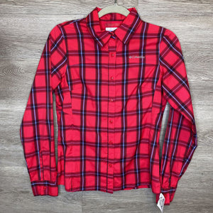 XS: Red + Blue Plaid Athletic L/S Button Down