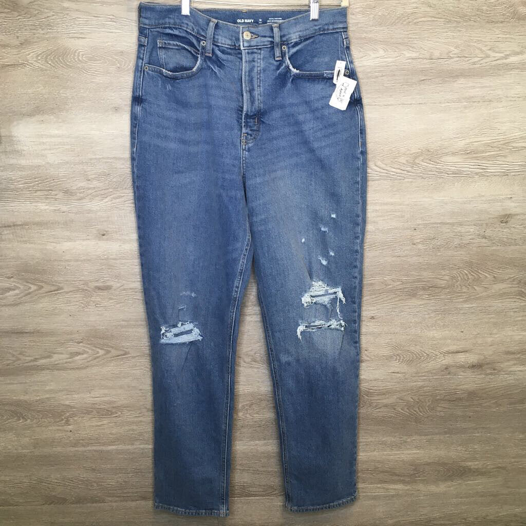 L/Size 12: NEW Light Wash Extra High Rise Sky-Hi Straight Jeans
