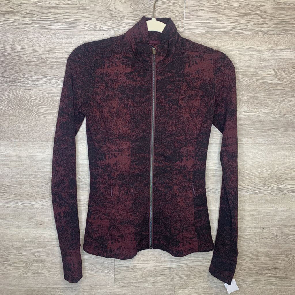 XXS: Black + Maroon Fitted Zip-Up Jacket