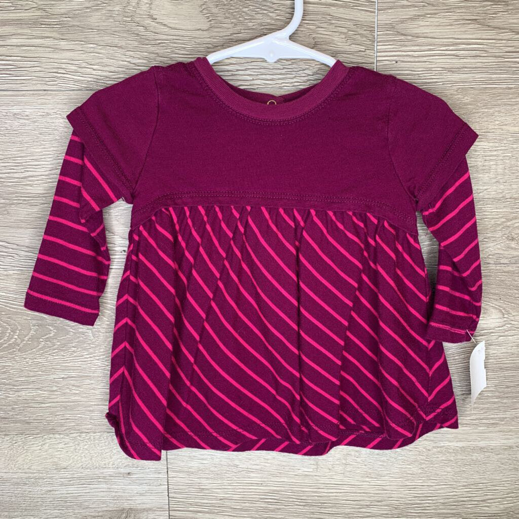 6-12M: Plum + Pink Striped L/S Dress