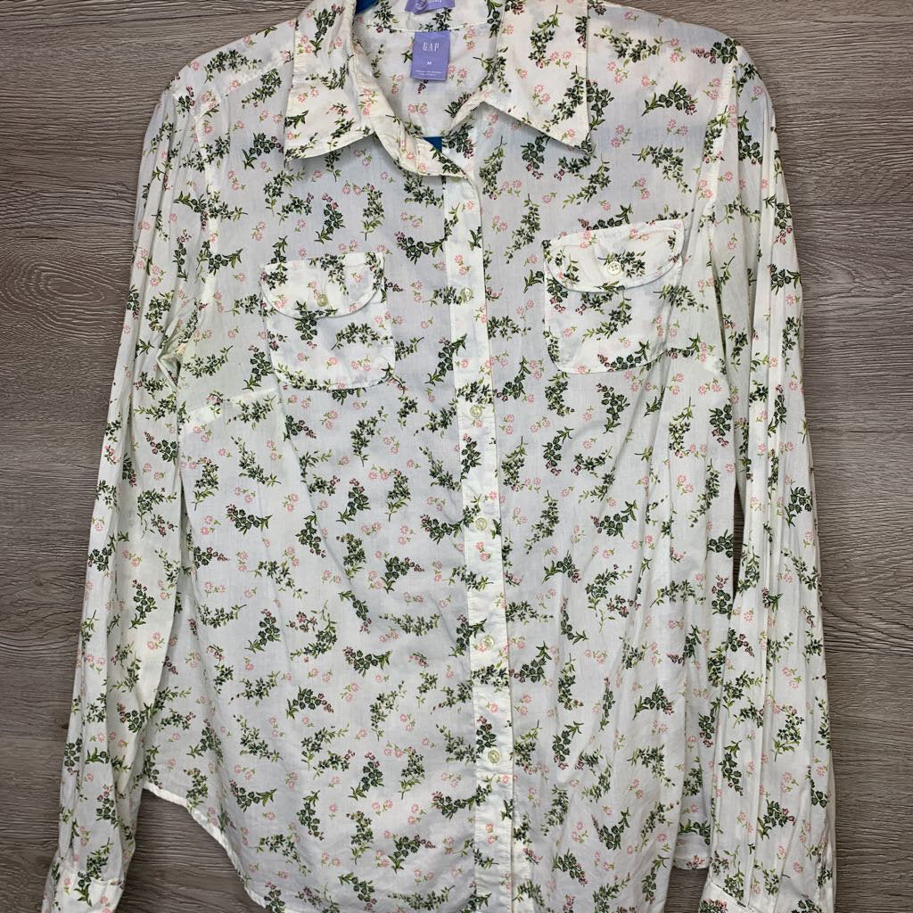M: Cream + Pink Dainty Floral L/S Button Down