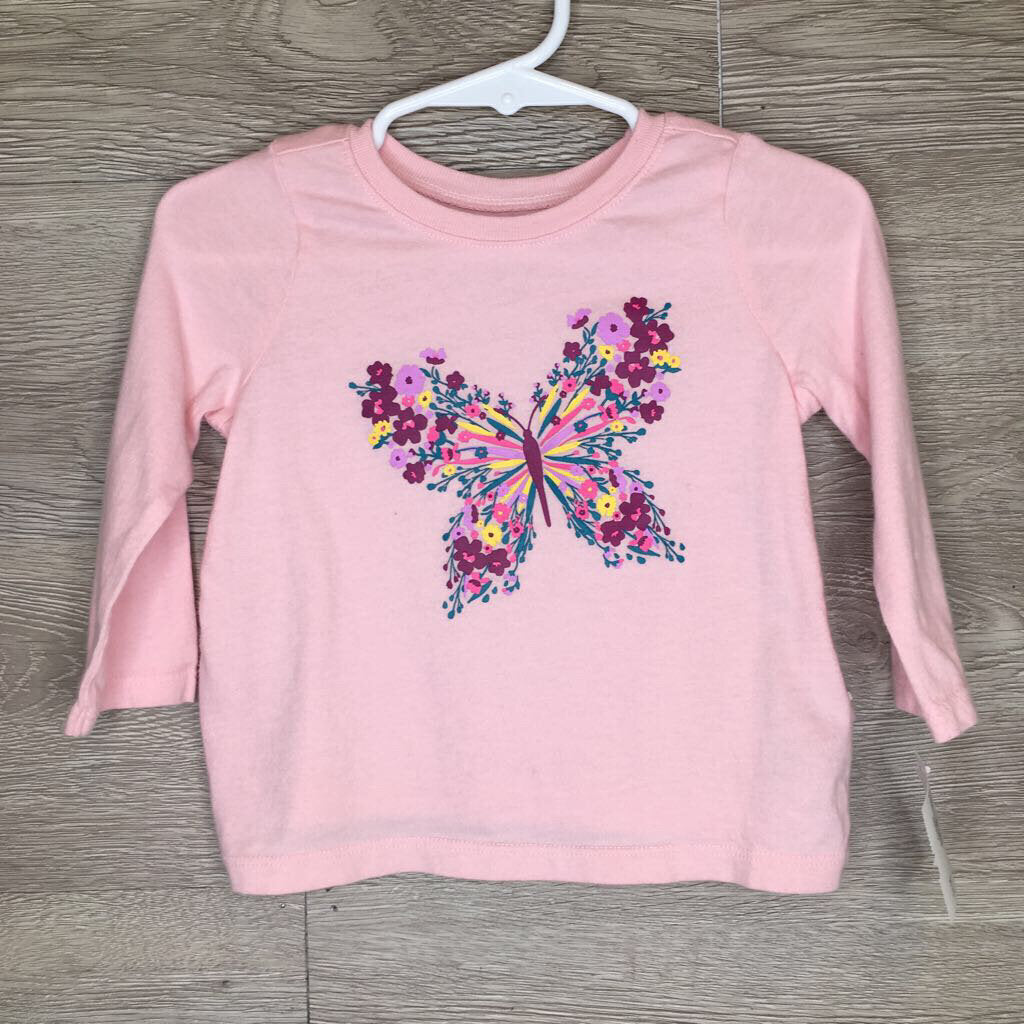 6-12M: Pink Floral Butterfly Print L/S Top