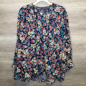 2X: NWT Navy Floral Smocked Neckline L/S Blouse