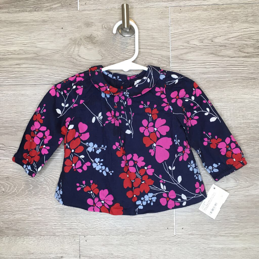 3-6M: Navy Floral L/S Peter Pan Collared Blouse