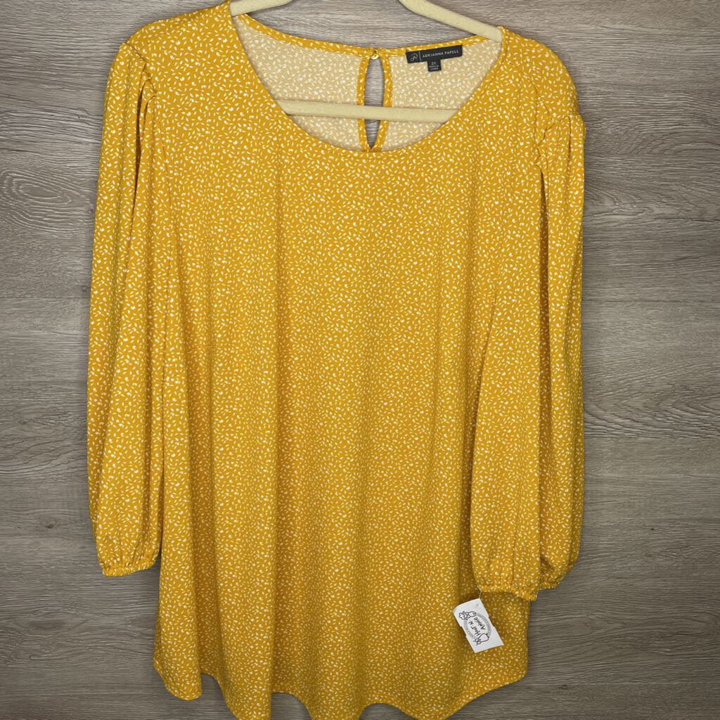 2X: Mustard + White Speckled L/S Balloon Sleeve Blouse *retails ~$80