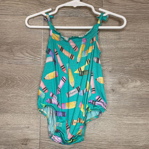 3-6M: NEW Teal Crayon Print Bamboo Smocked Tank Balloon Romper