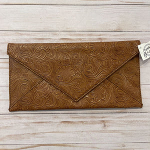Floral Embossed Leather Clutch