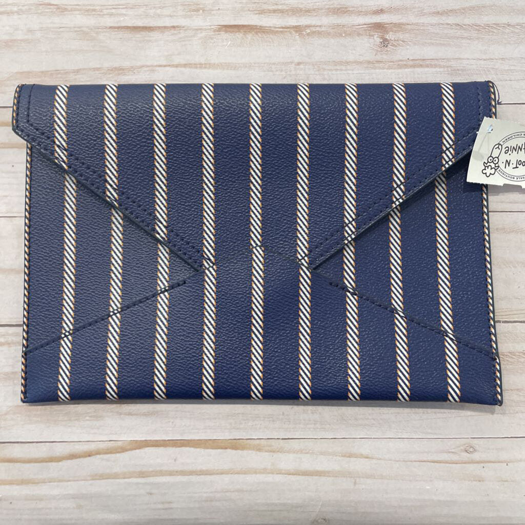 Navy + White Striped Leather Envelope Clutch