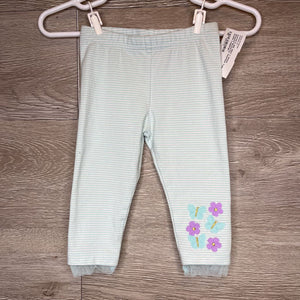 9M: Mint + White Striped Butterfly Applique Tulle Ankle Leggings