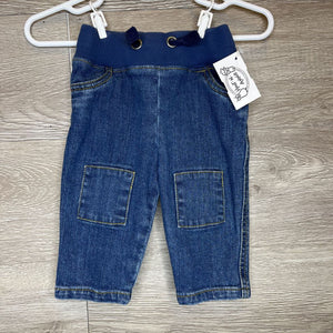 60/3-6M: Medium Wash Pull-On Knee Patch Jeans