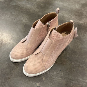 Size 6: Pink Suede Wedge Booties
