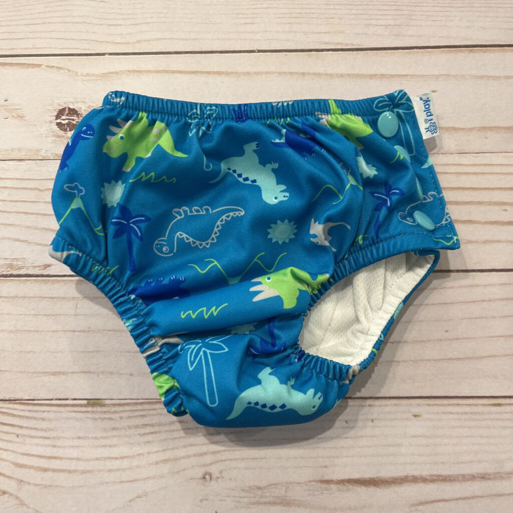 6M: Blue Dino Print Swim Diaper