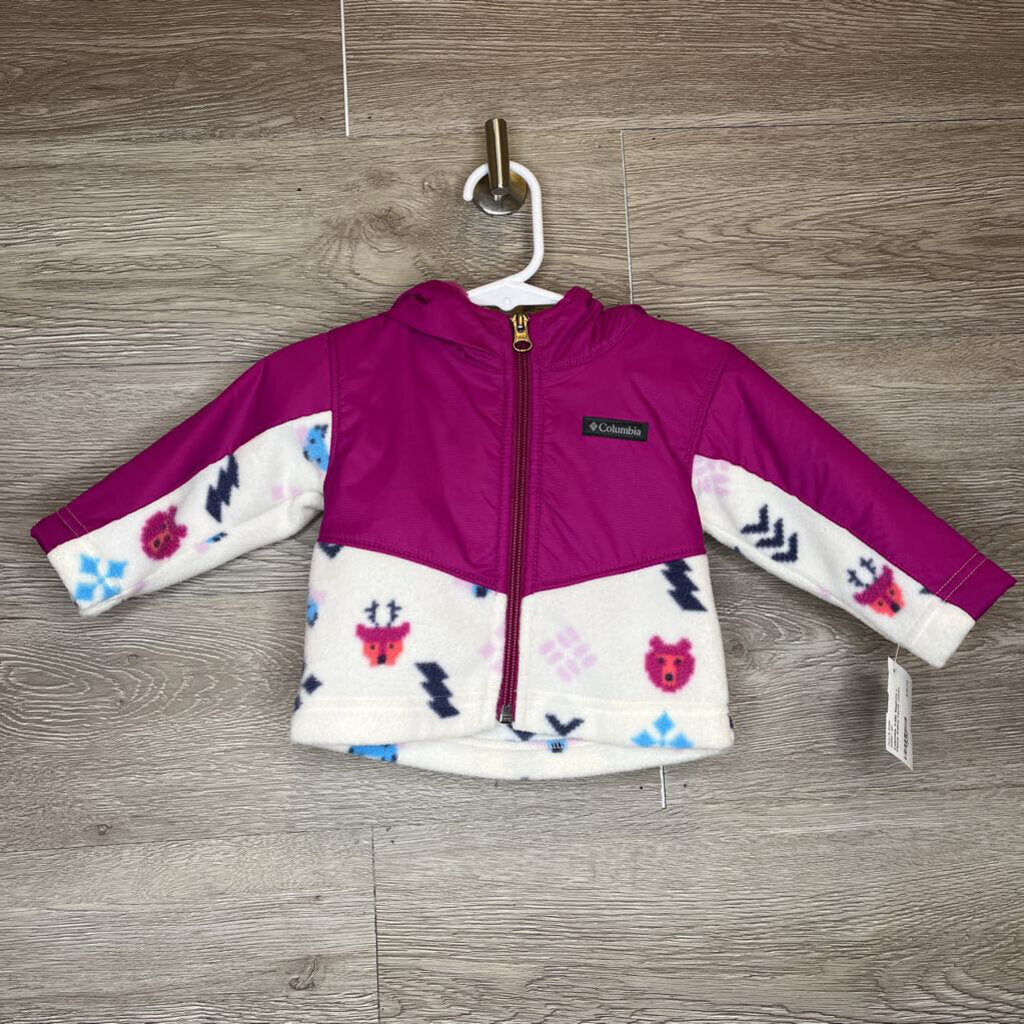 3-6M: Magenta + Fleece Animal Faces Jacket