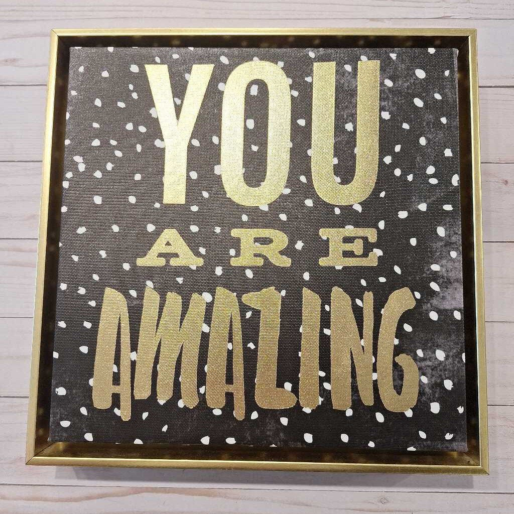 Black + Gold Speckled You Are Amazing Canvas
