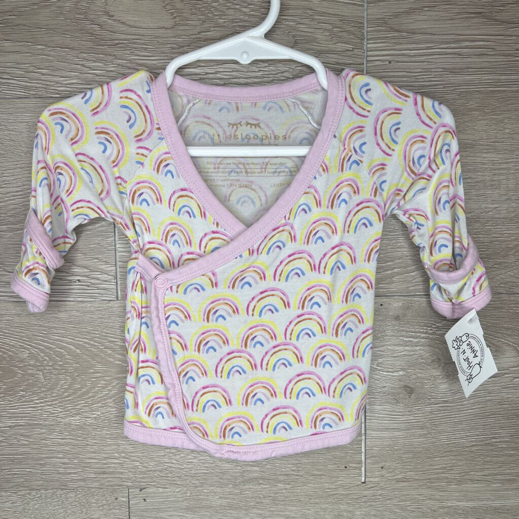 NB: Pink + White Rainbow Print Bamboo L/S Wrap Top