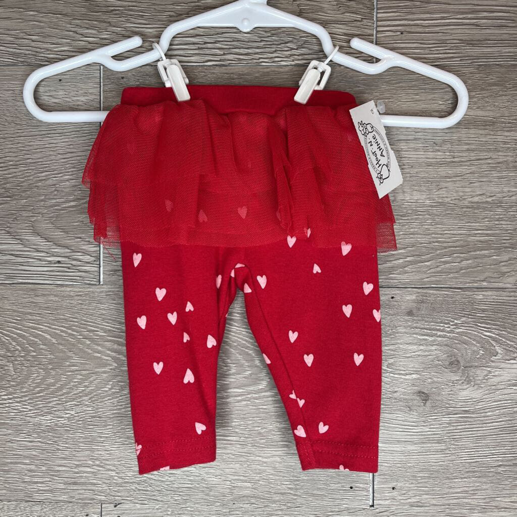 NB: Red Heart Print Tulle Skirted Leggings